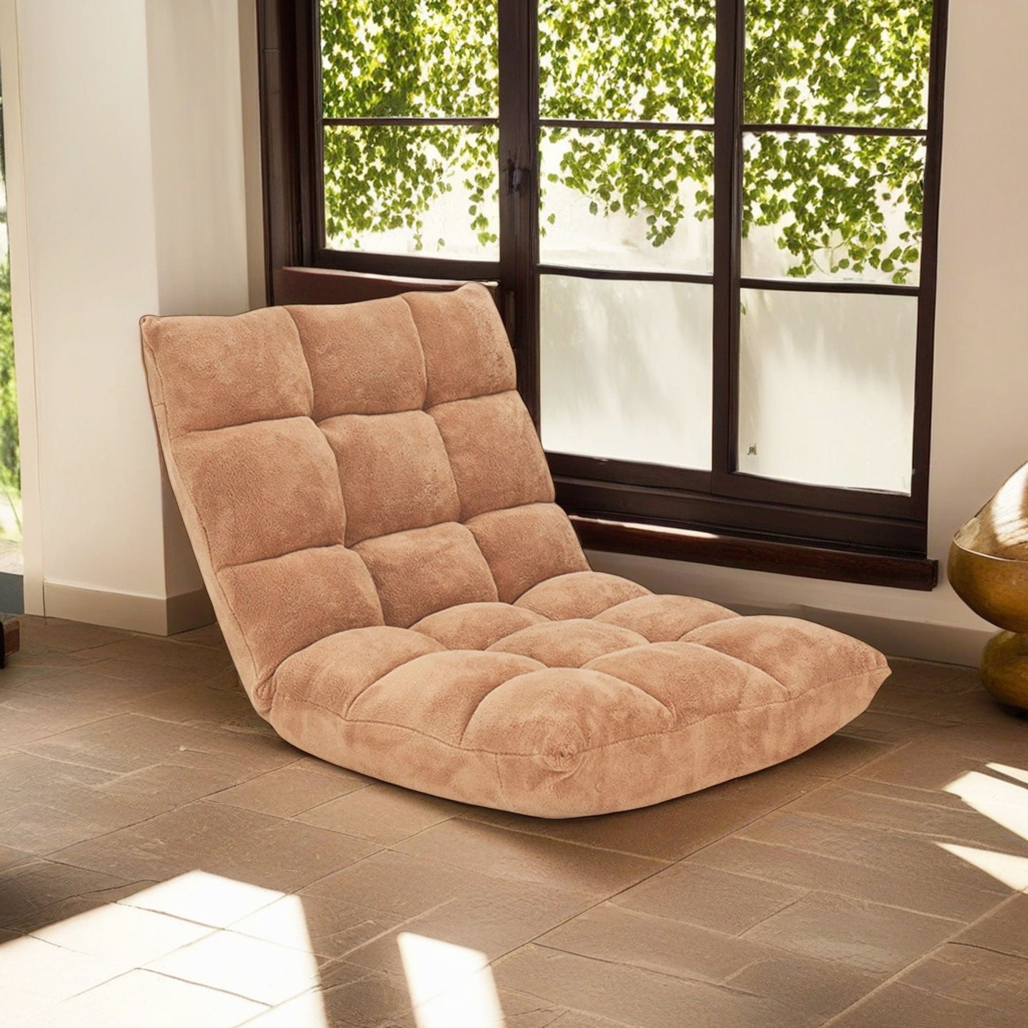 Demi Bonn Adjustable 14-position Cushioned Floor Chair, Folding Lazy Sofa Chair for Living Room, Bedroom, for Gaming, Reading, Beige