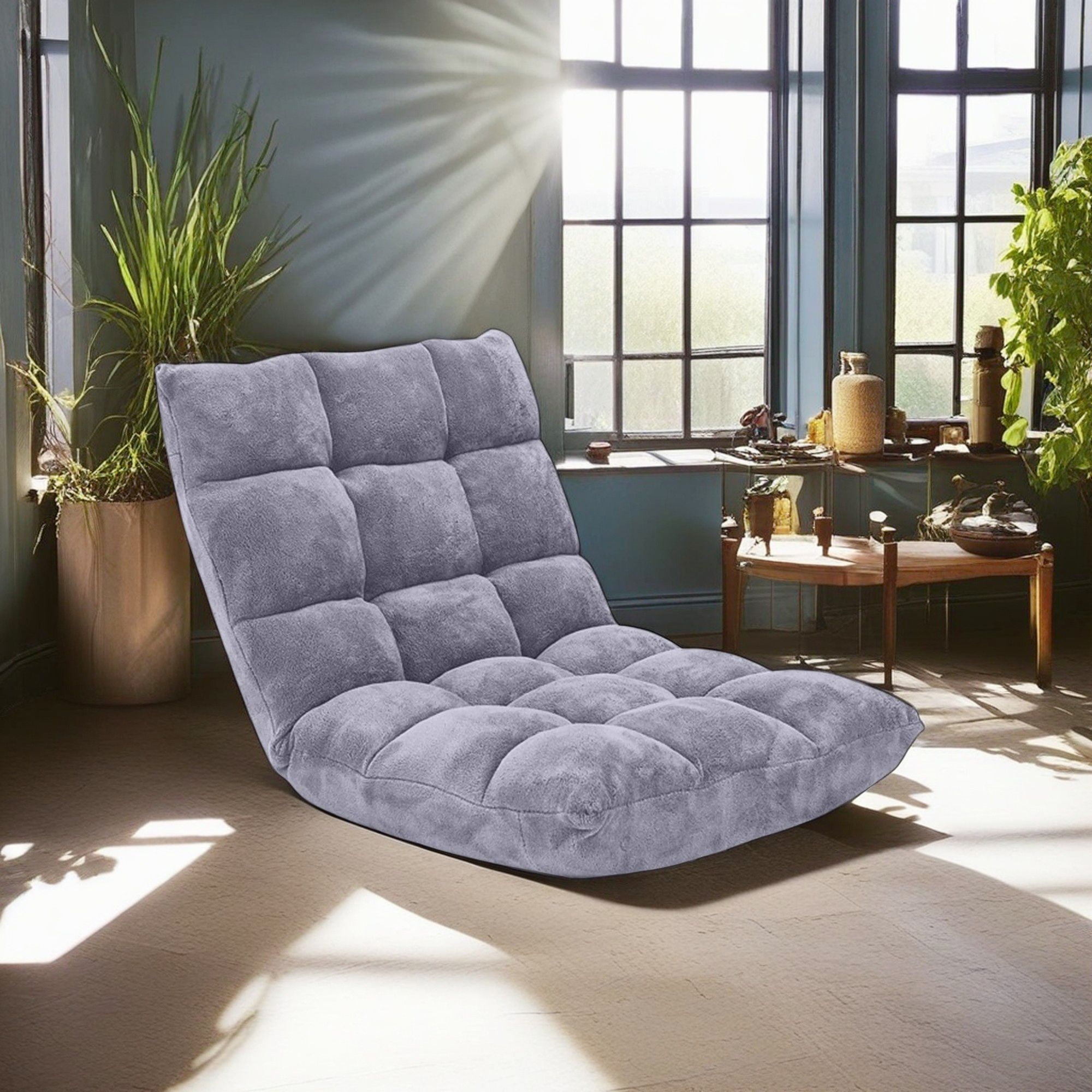 Demi Bonn Adjustable 14-position Cushioned Floor Chair, Folding Lazy Sofa Chair for Living Room, Bedroom, for Gaming, Reading, Gray