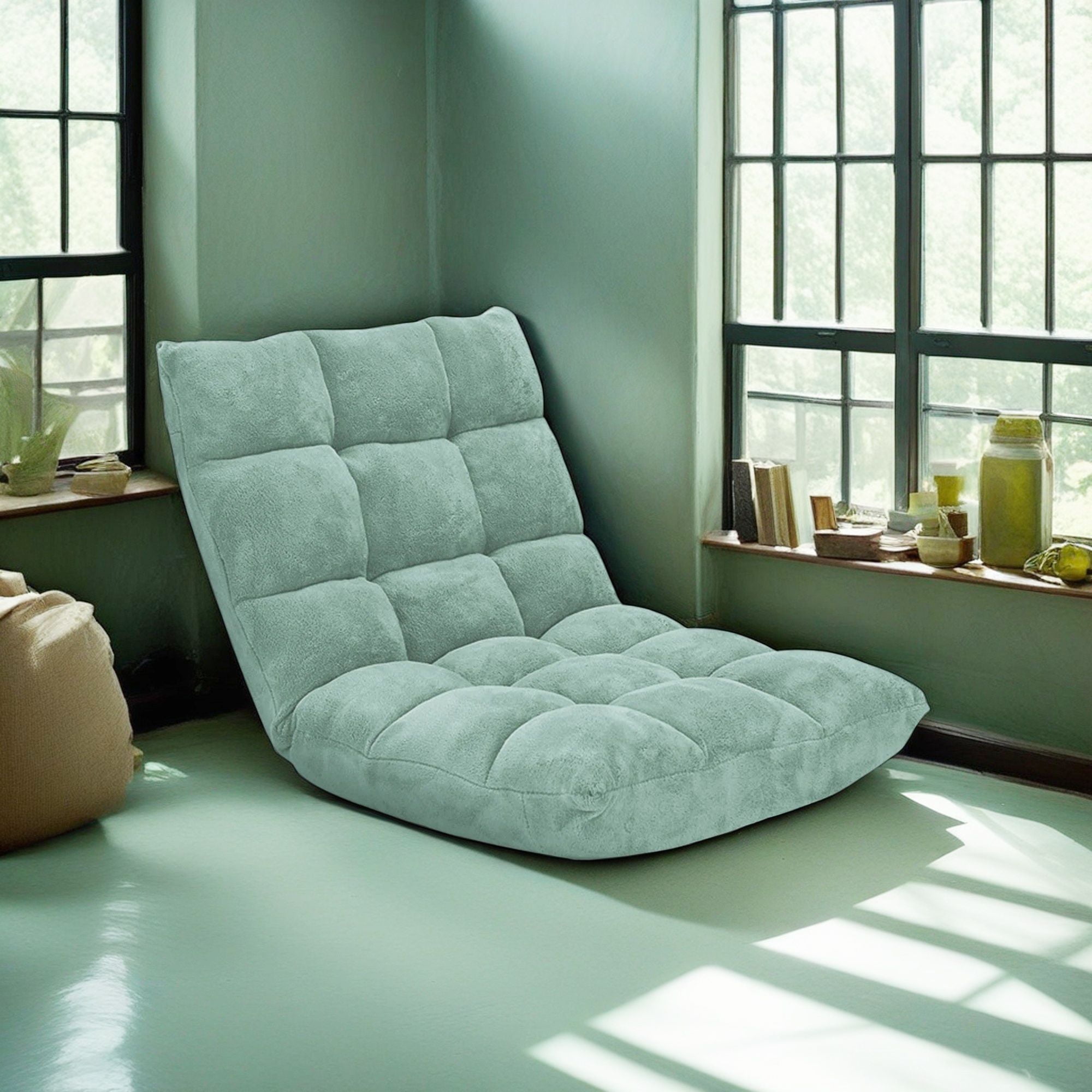 Demi Bonn Adjustable 14-position Cushioned Floor Chair, Folding Lazy Sofa Chair for Living Room, Bedroom, for Gaming, Reading, Green