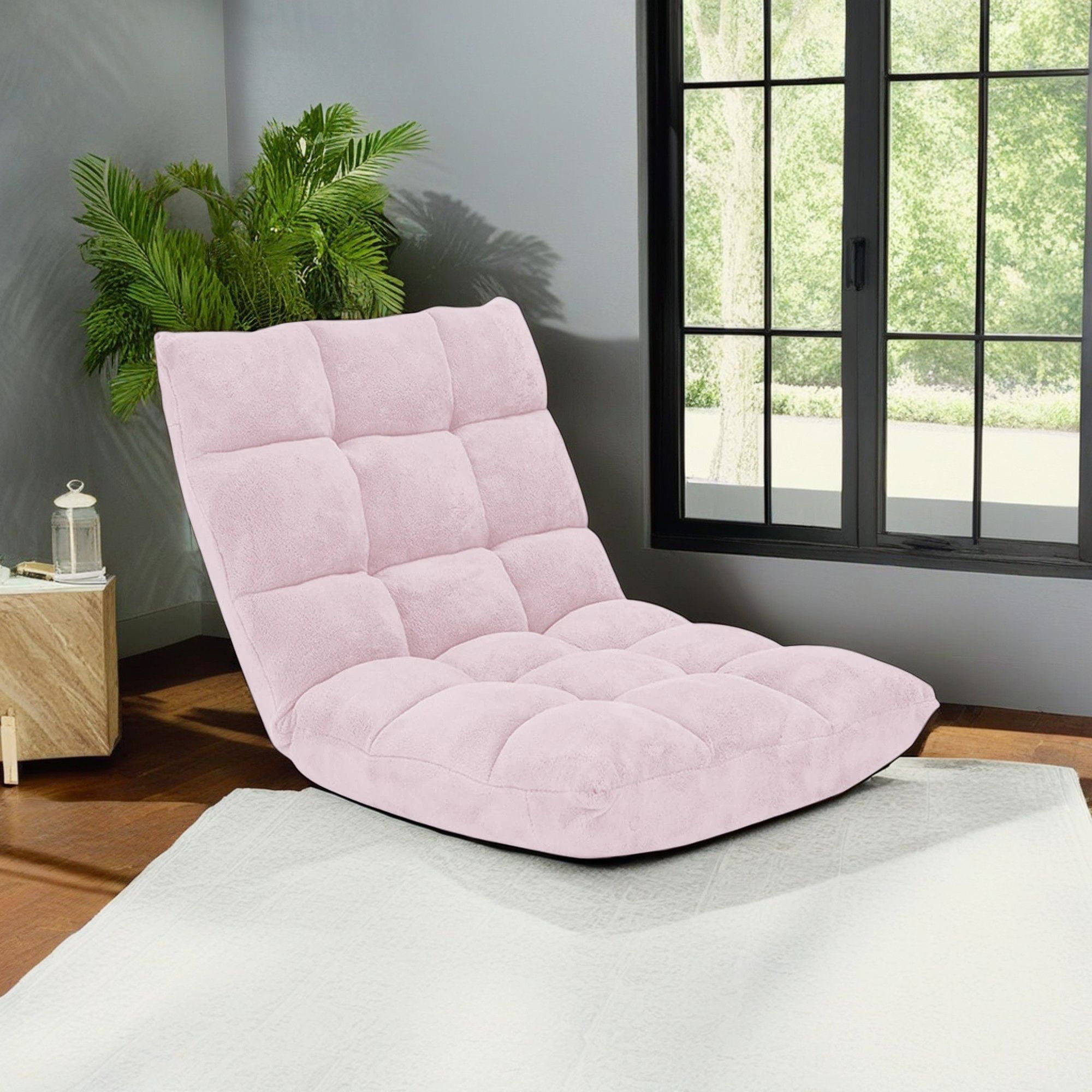 Demi Bonn Adjustable 14-position Cushioned Floor Chair, Folding Lazy Sofa Chair for Living Room, Bedroom, for Gaming, Reading, Light Pink