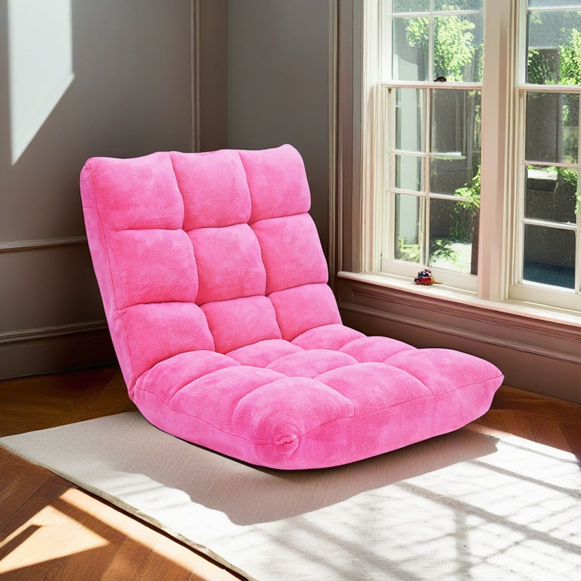 Demi Bonn Adjustable 14-position Cushioned Floor Chair, Folding Lazy Sofa Chair for Living Room, Bedroom, for Gaming, Reading, Pink