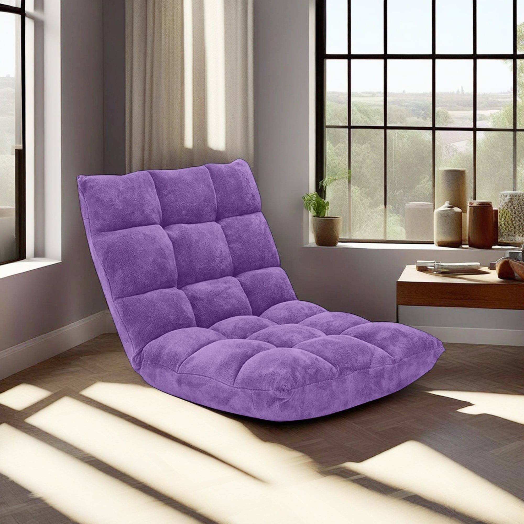 Purple Adjustable 14-Position Coral Velvet Floor Chair