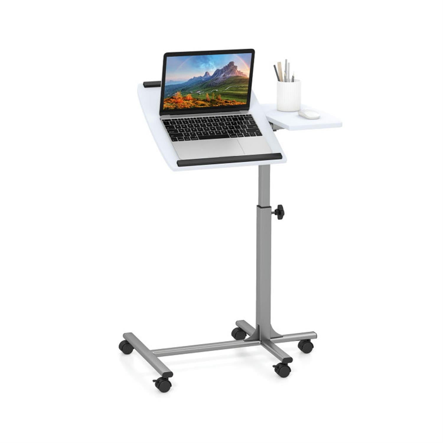 Demi Bonn Adjustable Angle Height Rolling Laptop Table, Laptop Workstation for Laptops, Books, Tablets, and Art, White