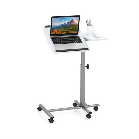 Demi Bonn Adjustable Angle Height Rolling Laptop Table, Laptop Workstation for Laptops, Books, Tablets, and Art, White