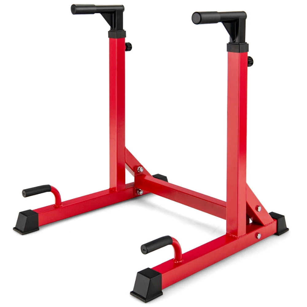Demifill Adjustable Dip Bar with 10 Height Levels, Dip Station Dip Stand, Multi-function Parallel Bars for Home Gym Full Body Strength Training, Red