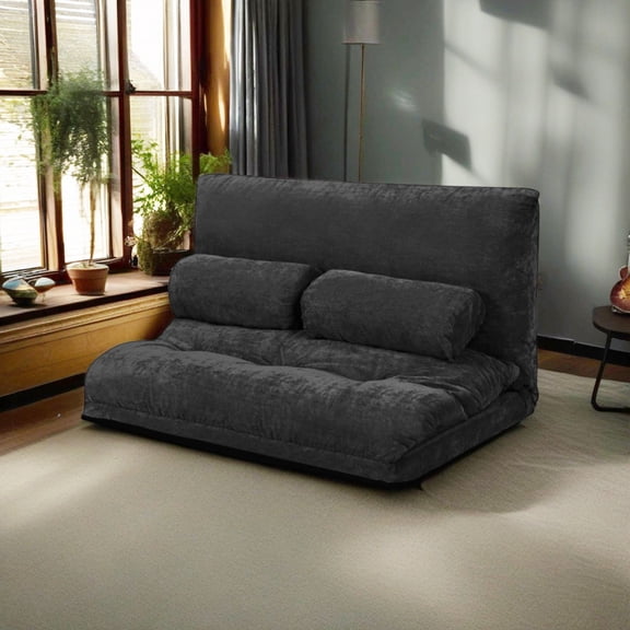 Demi Bonn Adjustable Floor Sofa Couch, Foldable Lazy Sofa Sleeper Bed, Multi-Functional Floor Loveseat, 6-Position Adjustable Sleeper Lounge Couch with 2 Pillows, for Reading, Gaming, Black