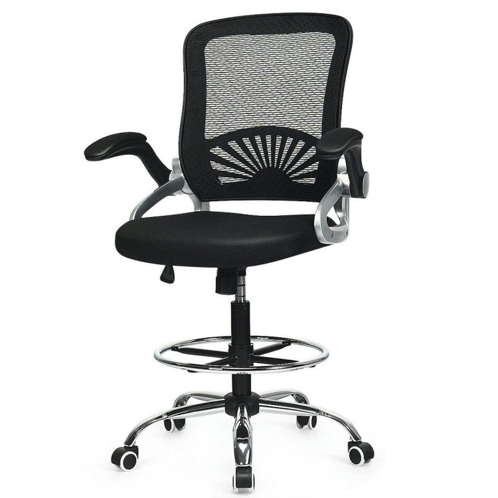 Finihen Adjustable Height Flip-Up Mesh Drafting Chair with Lumbar Support, Rolling Work Computer Desk Chair for Home, Bedroom, Study, Black Finihen Adjustable Height Flip-Up Mesh Drafting Chair with Lumbar Support, Rolling Work Computer Desk Chair for Home, Bedroom, Study, Black