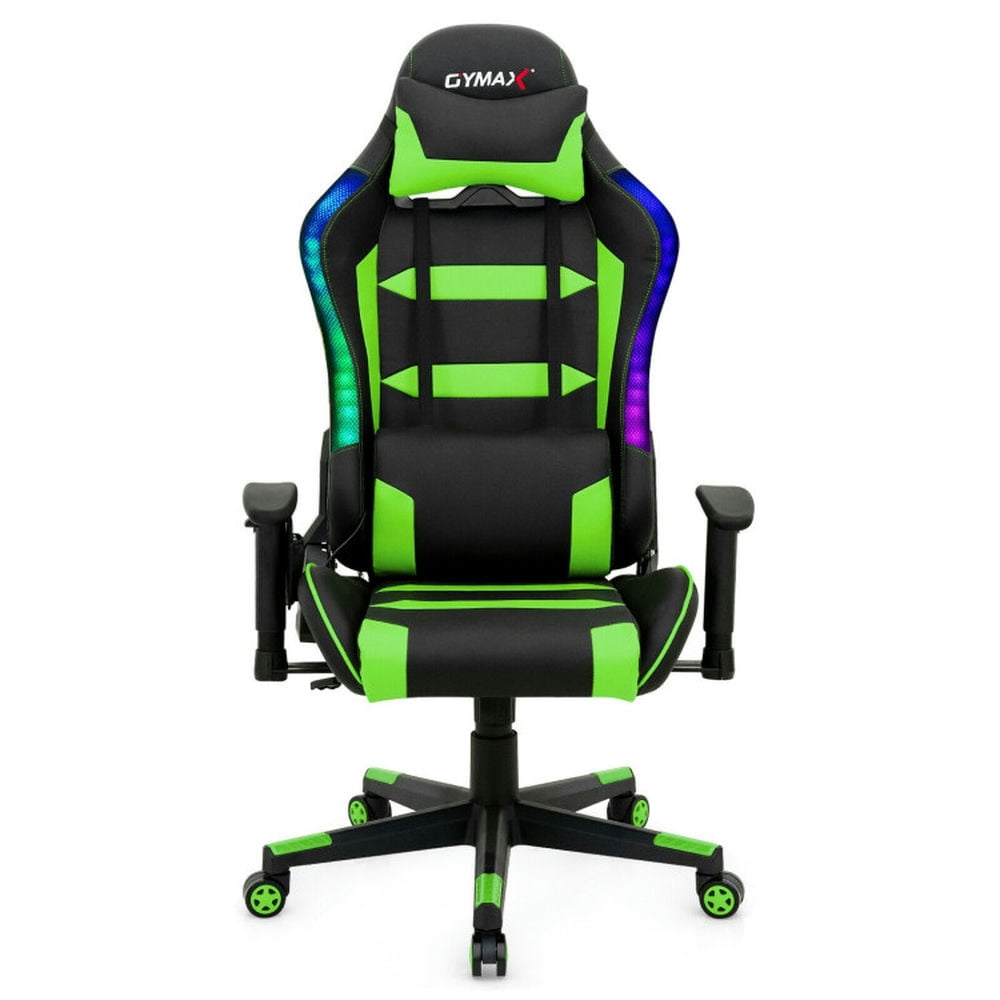 Finihen Adjustable Swivel Gaming Chair with LED Lights and Remote for Office or Gaming, Green