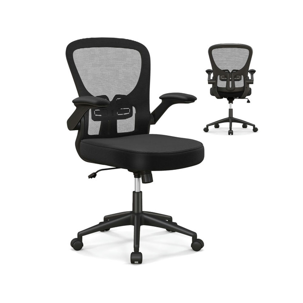 Finihen Adjustable Swivel Mesh Task Office Chair with Flip-Up Armrests, Rolling Work Computer Desk Chair, Black