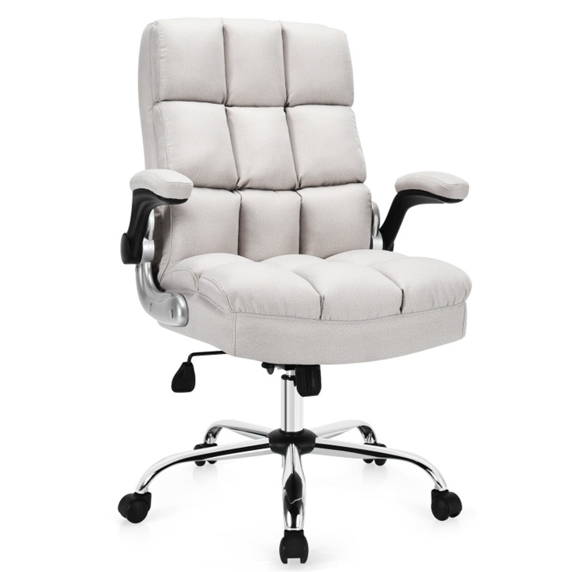Finihen Adjustable Swivel Office Chair with High Back and Flip-up Arm for Home and Office, Rolling Work Computer Desk Chair, Beige Finihen Adjustable Swivel Office Chair with High Back and Flip-up Arm for Home and Office, Rolling Work Computer Desk Chair, Beige