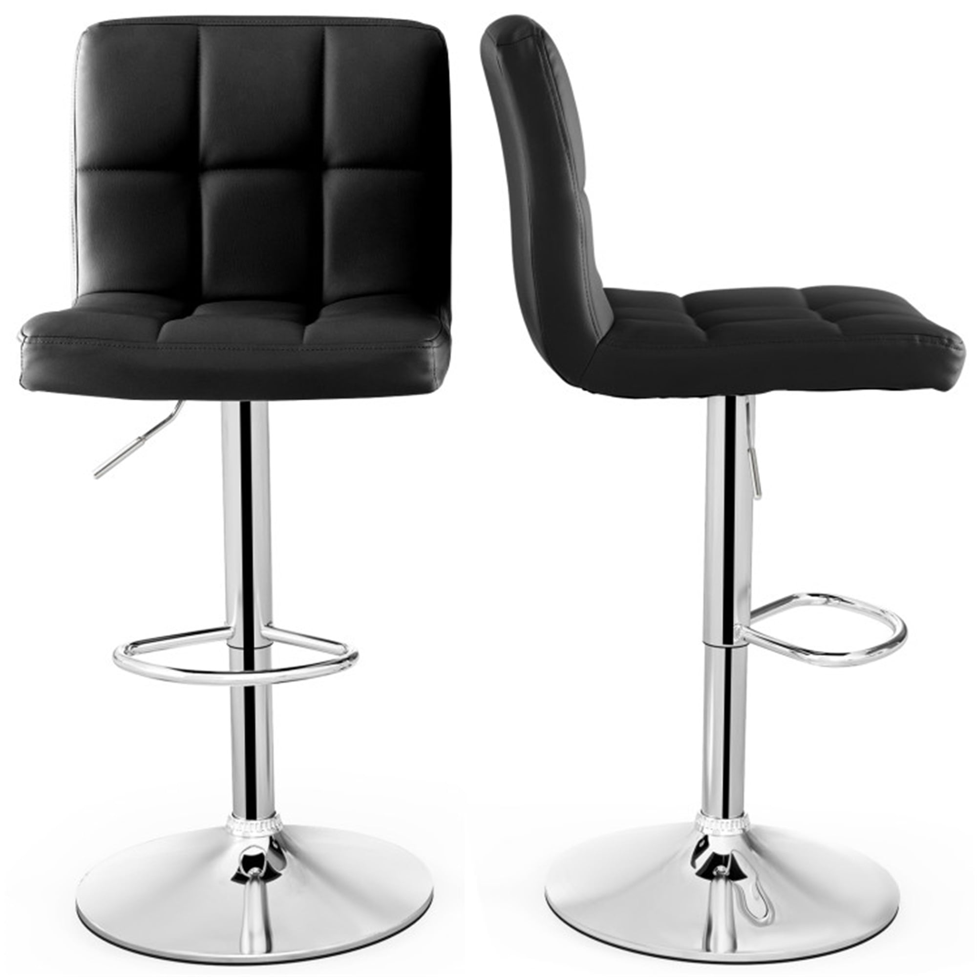 Finihen Armless PU Leather Bar Stool with Adjustable Height and Swivel Seat, Modern Dining Chair with Backrests, Black Finihen Armless PU Leather Bar Stool with Adjustable Height and Swivel Seat, Modern Dining Chair with Backrests, Black