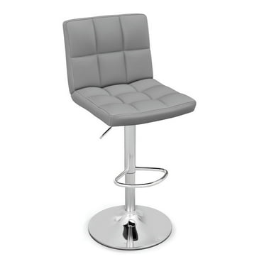 Finihen Armless PU Leather Bar Stool with Adjustable Height and Swivel Seat, Modern Dining Chair with Backrests, Gray