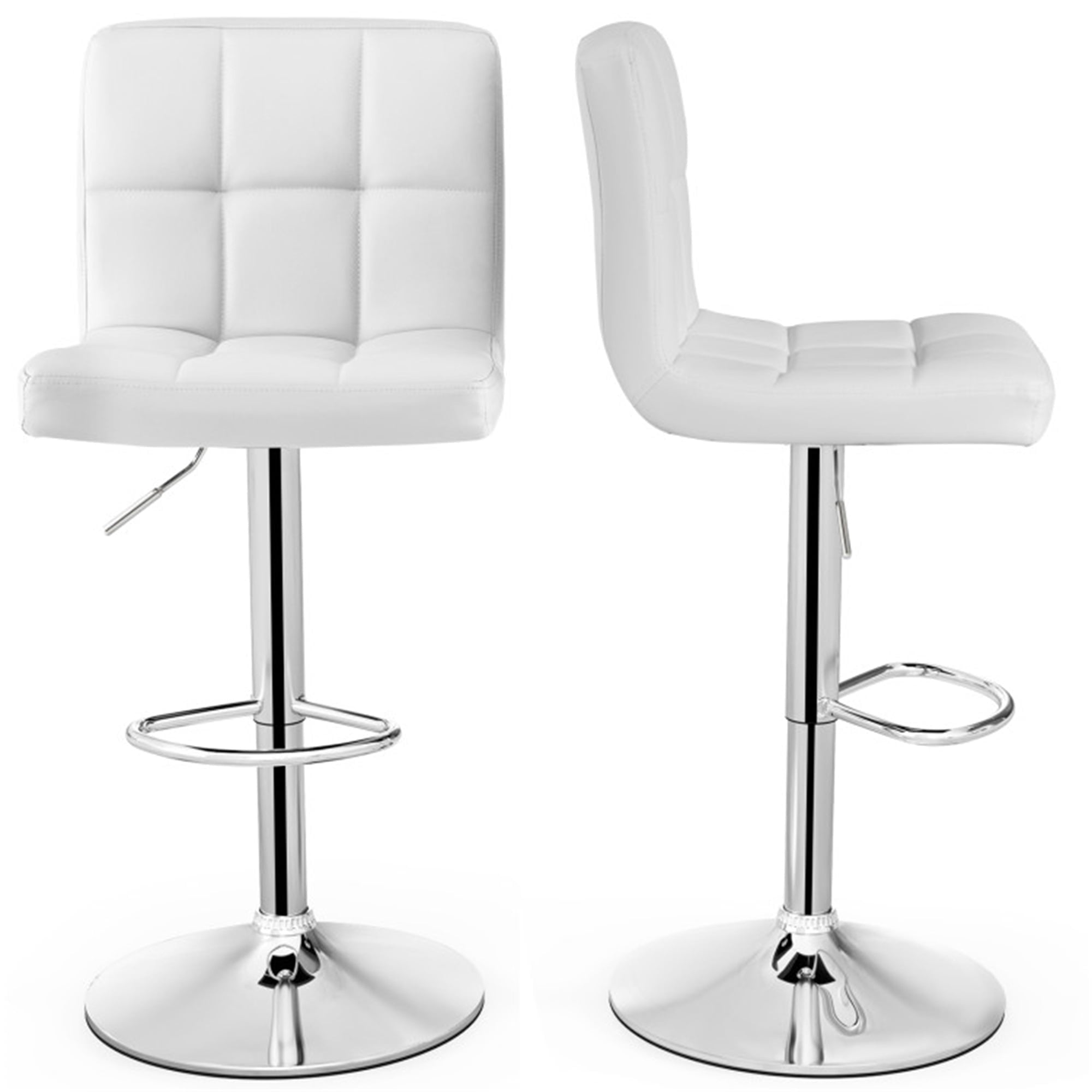 Demi Bonn Armless PU Leather Bar Stool with Adjustable Height and Swivel Seat, Modern Dining Chair with Backrests, White