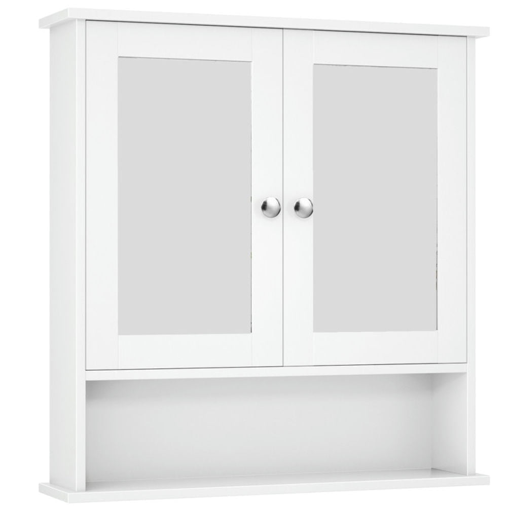 Demi Bonn Bathroom Cabinet Wall Mounted with Double Mirror Doors, Wood Hanging Cabinet with Doors and Shelves Over The Toilet, Bathroom Wall Cabinet, White