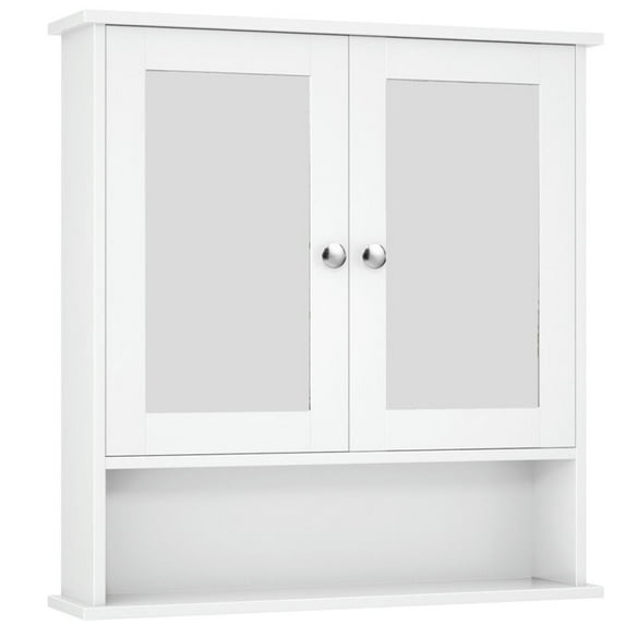 Demi Bonn Bathroom Cabinet Wall Mounted with Double Mirror Doors, Wood Hanging Cabinet with Doors and Shelves Over The Toilet, Bathroom Wall Cabinet, White