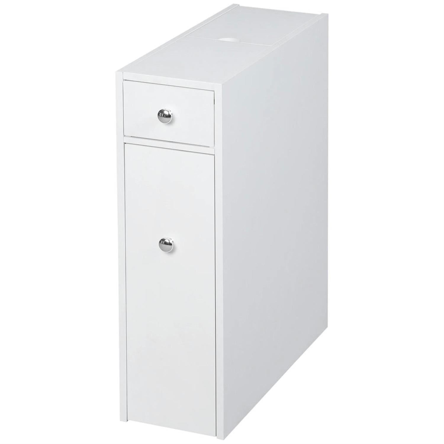 Demi Bonn Bathroom Floor Storage Cabinet, Bathroom Storage Unit, Freestanding Narrow Side Cabinet, Bath Toilet Paper Holder with Drawers, White