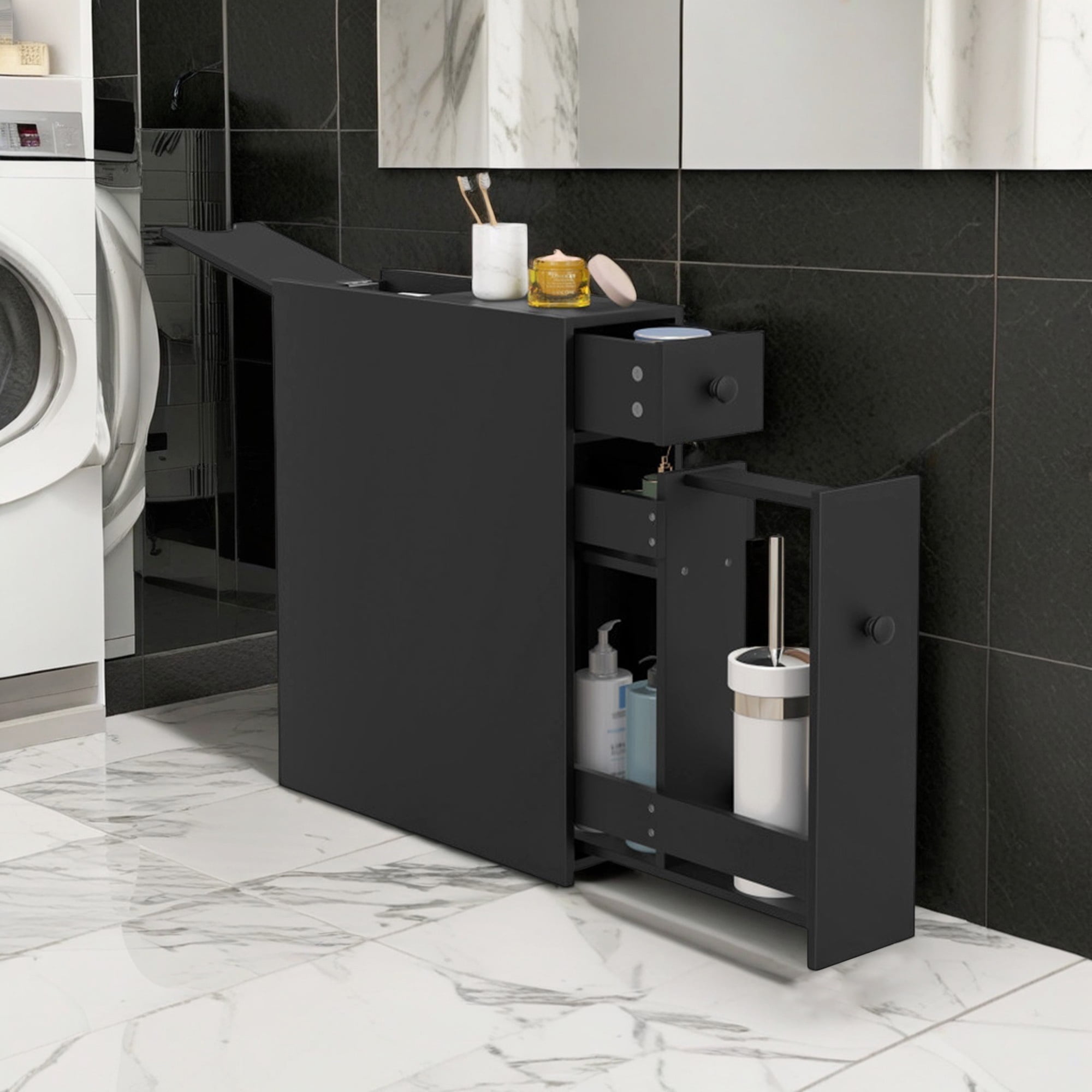 Demi Bonn Bathroom Storage Cabinet, Bathroom Cabinet Organizer, Space Saver Storage Organizer for Bathroom, Black