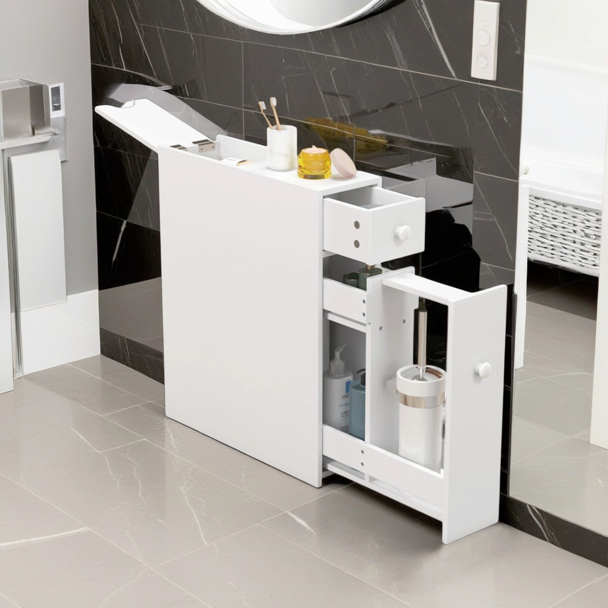 Demi Bonn Bathroom Storage Cabinet, Bathroom Cabinet Organizer, Space Saver Storage Organizer for Bathroom, White