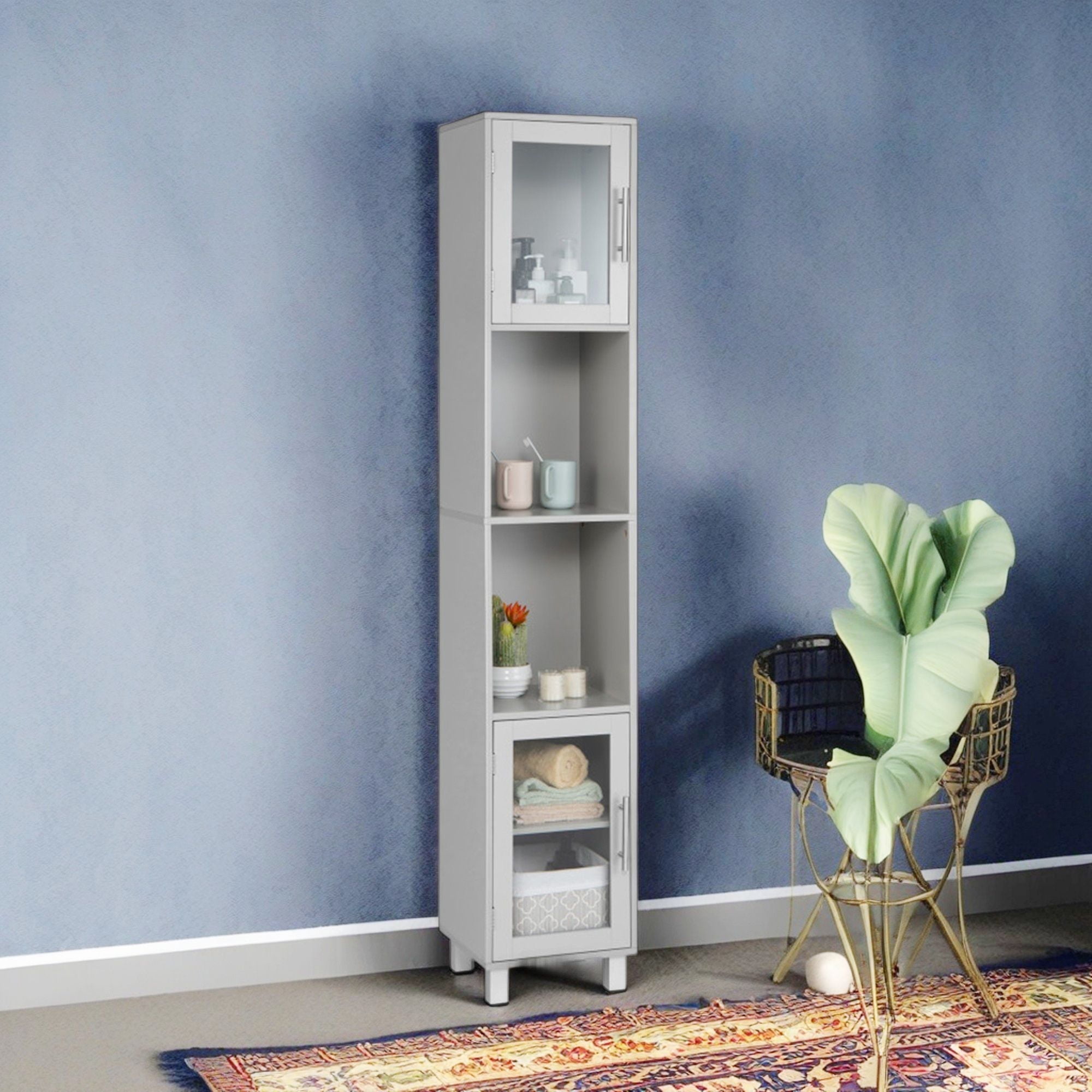 Demi Bonn Bathroom Storage Cabinet, Bathroom Floor Cabinet, 71 Inch Tall Tower Bathroom Storage Cabinet and Organizer Display Shelves, for Bedroom, Gray