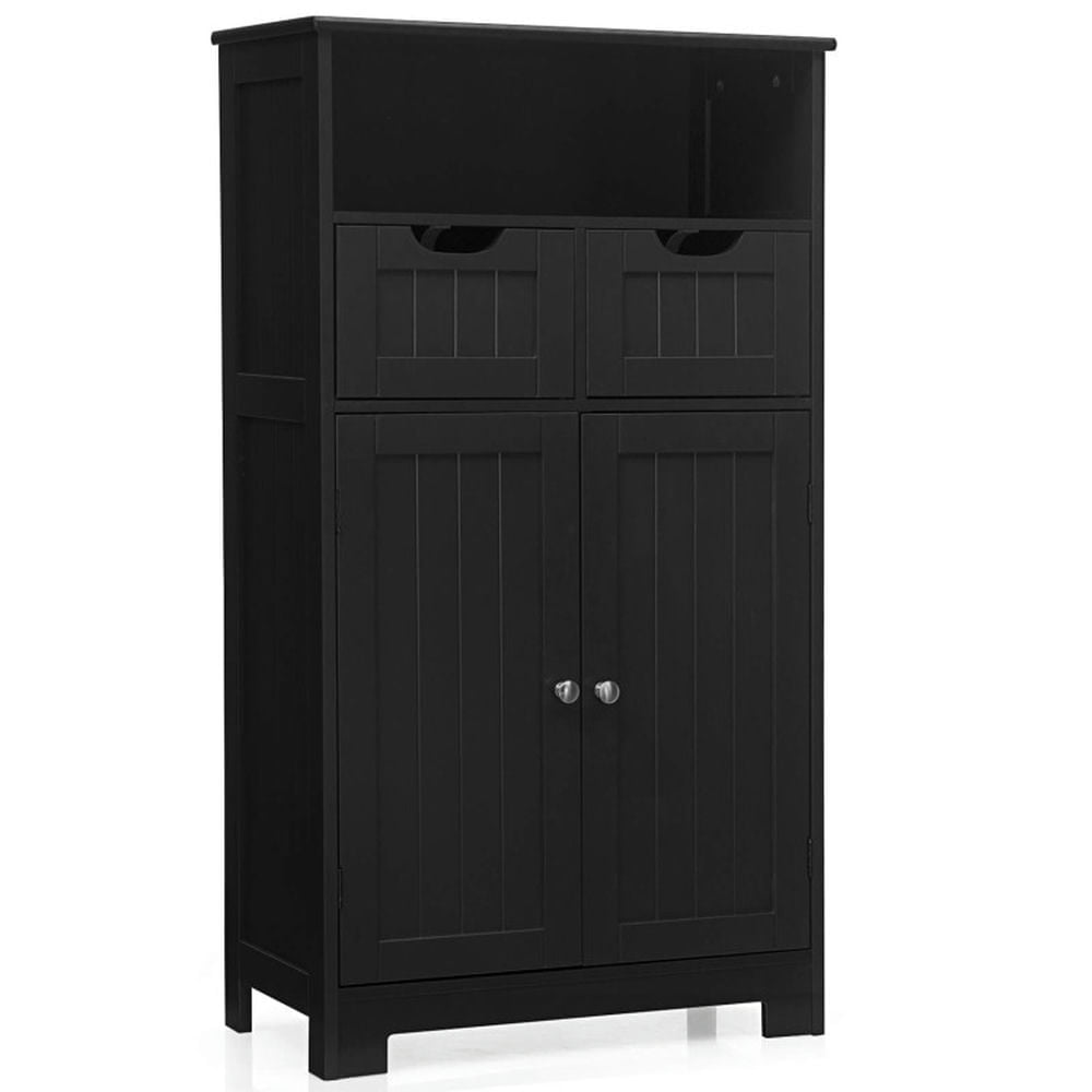 Demi Bonn Bathroom Storage Cabinet, Bathroom Floor Cabinet, Bathroom Wooden Side Cabinet with 2 Drawers and 2 Doors, for Bathroom, Living Room, Bedroom, Kitchen, Black