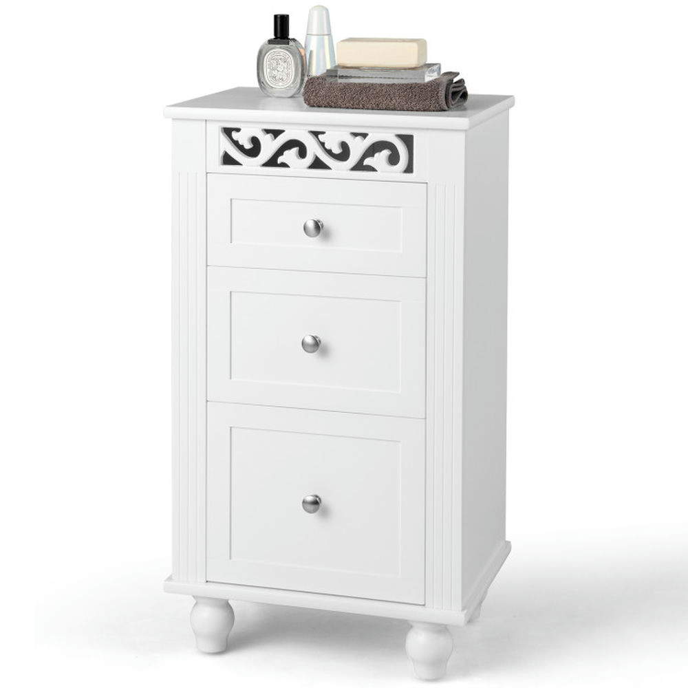 Finihen Bathroom Storage Cabinet, Bathroom Floor Cabinet, 3-Drawer Freestanding Bathroom Storage Cabinet with Anti-toppling Device, for Bathroom, Living Room, Bedroom, Kitchen, White Finihen Bathroom Storage Cabinet, Bathroom Floor Cabinet, 3-Drawer Freestanding Bathroom Storage Cabinet with Anti-toppling Device, for Bathroom, Living Room, Bedroom, Kitchen, White