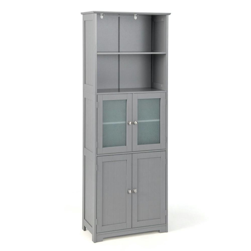 Finihen Bathroom Storage Cabinet, Bathroom Floor Cabinet, 6-Tier Freestanding Bathroom Cabinet with 2 Open Compartments and Adjustable Shelves, for Bathroom, Living Room, Bedroom, Kitchen, Gray Finihen Bathroom Storage Cabinet, Bathroom Floor Cabinet, 6-Tier Freestanding Bathroom Cabinet with 2 Open Compartments and Adjustable Shelves, for Bathroom, Living Room, Bedroom, Kitchen, Gray