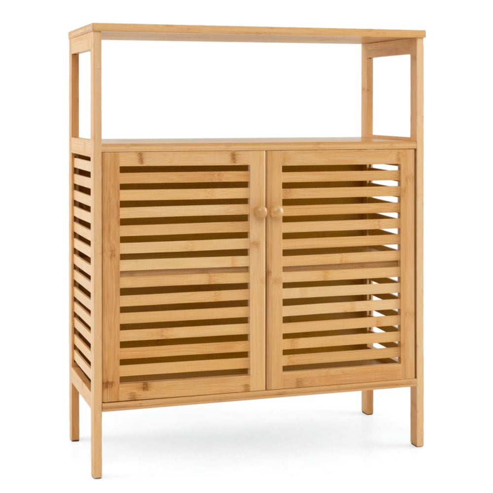 Finihen Bathroom Storage Cabinet, Bathroom Floor Cabinet, Bamboo Bathroom Floor Storage Cabinet with Shutter Doors, for Bathroom, Living Room, Bedroom, Kitchen, Natural