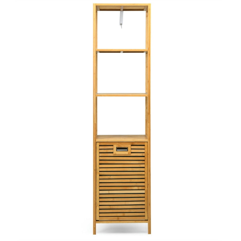 Finihen Bathroom Storage Cabinet, Bathroom Floor Cabinet, Bamboo Tower Hamper Organizer with 3-Tier Storage Shelves, for Bathroom, Living Room, Bedroom, Kitchen, Natural Finihen Bathroom Storage Cabinet, Bathroom Floor Cabinet, Bamboo Tower Hamper Organizer with 3-Tier Storage Shelves, for Bathroom, Living Room, Bedroom, Kitchen, Natural