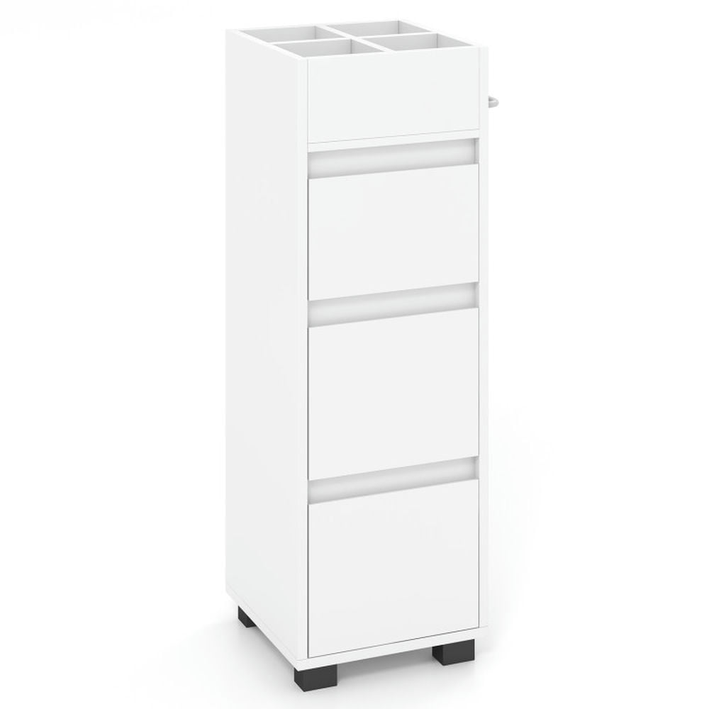 Finihen Bathroom Storage Cabinet, Bathroom Floor Cabinet, Bathroom Floor Cabinet with 3 Drawers, 4 Top Dividers and 1 Towel Rack, for Bathroom, Living Room, Bedroom, Kitchen, White Finihen Bathroom Storage Cabinet, Bathroom Floor Cabinet, Bathroom Floor Cabinet with 3 Drawers, 4 Top Dividers and 1 Towel Rack, for Bathroom, Living Room, Bedroom, Kitchen, White