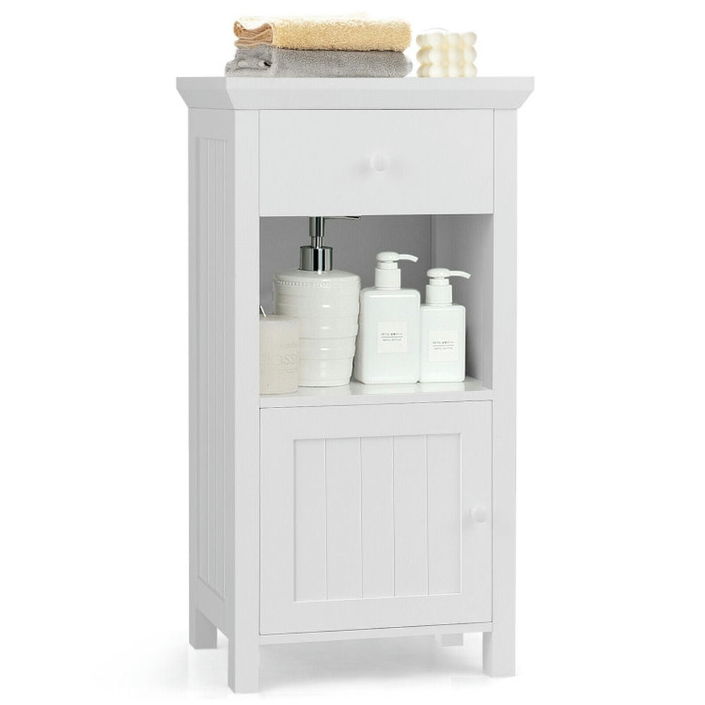 Finihen Bathroom Storage Cabinet, Bathroom Floor Cabinet, Bathroom Floor Storage Drawer Cabinet Cupboard with Door, for Bathroom, Living Room, Bedroom, Kitchen, White