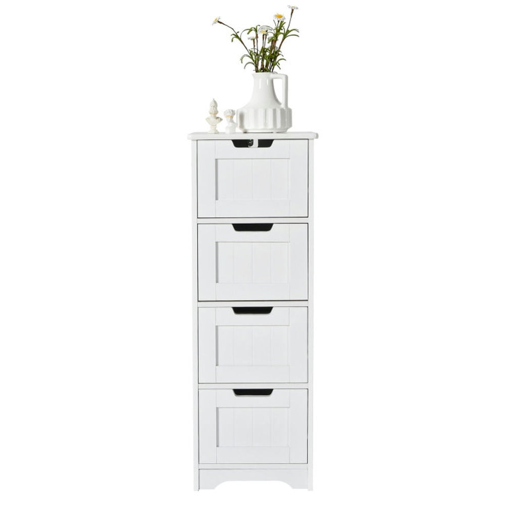 Finihen Bathroom Storage Cabinet, Bathroom Floor Cabinet, Free-Standing Side Storage Organizer with 4 Drawers, for Bathroom, Living Room, Bedroom, Kitchen, White Finihen Bathroom Storage Cabinet, Bathroom Floor Cabinet, Free-Standing Side Storage Organizer with 4 Drawers, for Bathroom, Living Room, Bedroom, Kitchen, White