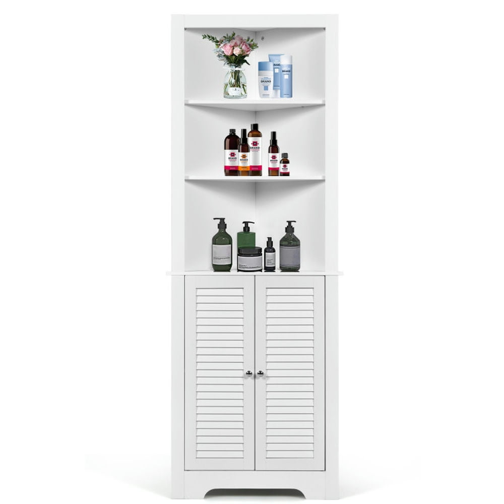 Finihen Bathroom Storage Cabinet, Bathroom Floor Cabinet, Free Standing Tall Bathroom Corner Storage Cabinet with 3 Shelves, for Bathroom, Living Room, Bedroom, Kitchen, White Finihen Bathroom Storage Cabinet, Bathroom Floor Cabinet, Free Standing Tall Bathroom Corner Storage Cabinet with 3 Shelves, for Bathroom, Living Room, Bedroom, Kitchen, White