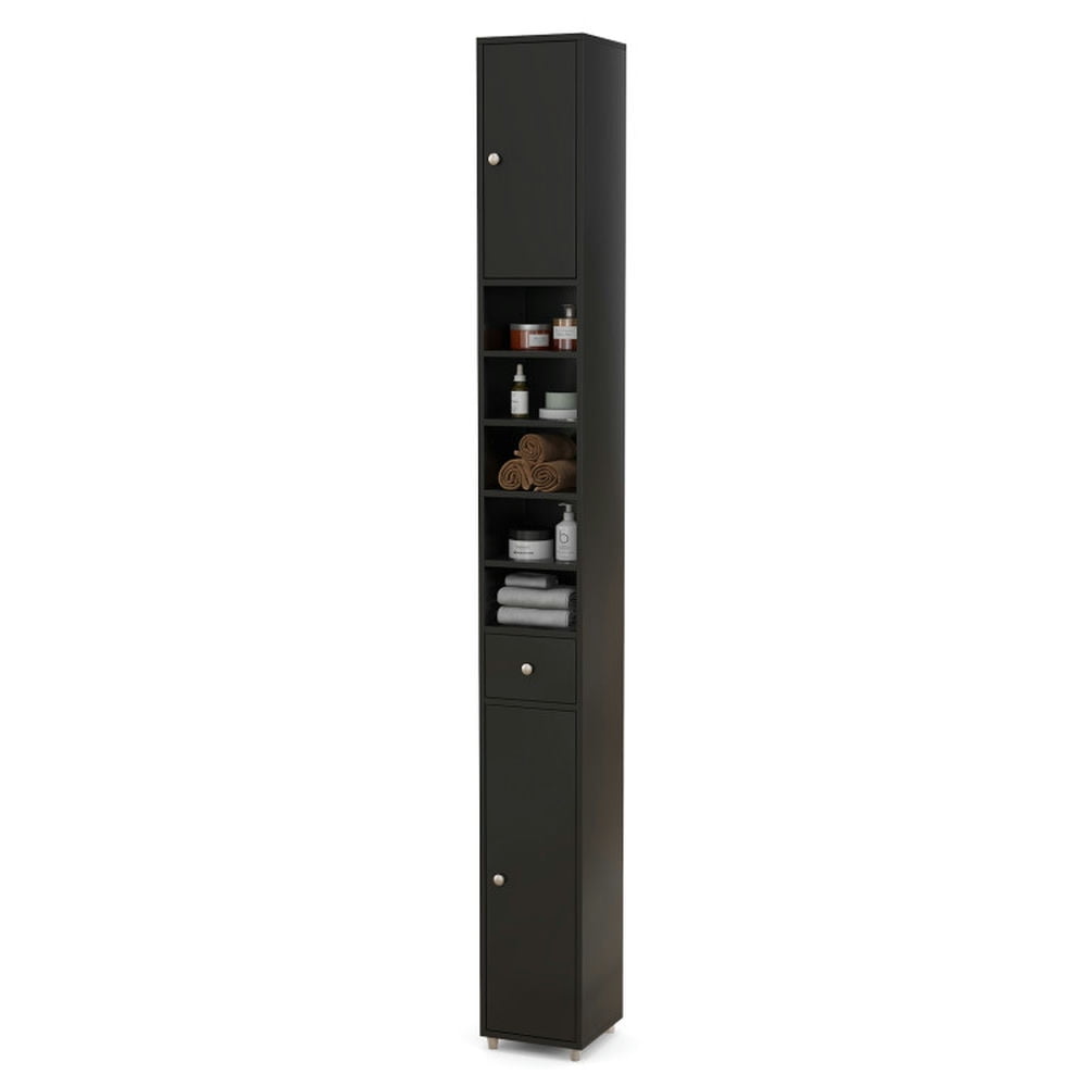 Finihen Bathroom Storage Cabinet, Bathroom Floor Cabinet, Freestanding Slim Bathroom Cabinet with Drawer and Adjustable Shelves, for Bathroom, Living Room, Bedroom, Kitchen, Black Finihen Bathroom Storage Cabinet, Bathroom Floor Cabinet, Freestanding Slim Bathroom Cabinet with Drawer and Adjustable Shelves, for Bathroom, Living Room, Bedroom, Kitchen, Black