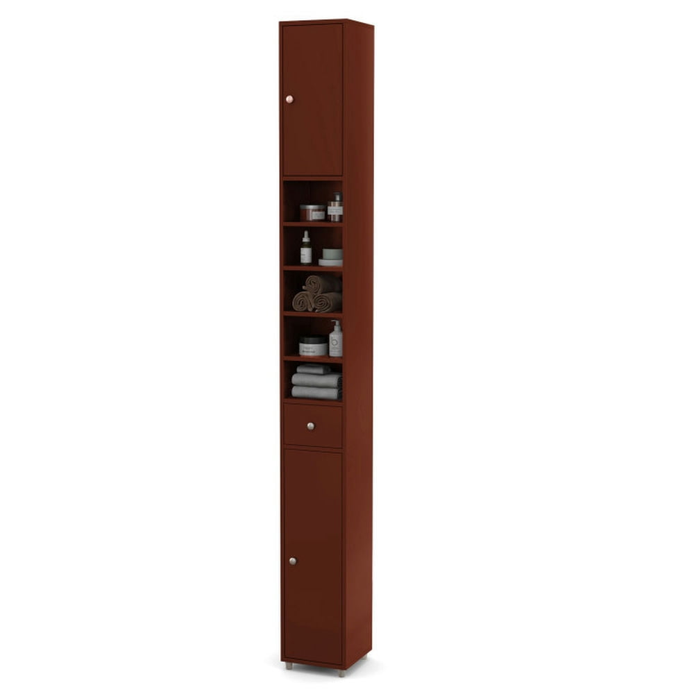 Finihen Bathroom Storage Cabinet, Bathroom Floor Cabinet, Freestanding Slim Bathroom Cabinet with Drawer and Adjustable Shelves, for Bathroom, Living Room, Bedroom, Kitchen, Brown Finihen Bathroom Storage Cabinet, Bathroom Floor Cabinet, Freestanding Slim Bathroom Cabinet with Drawer and Adjustable Shelves, for Bathroom, Living Room, Bedroom, Kitchen, Brown