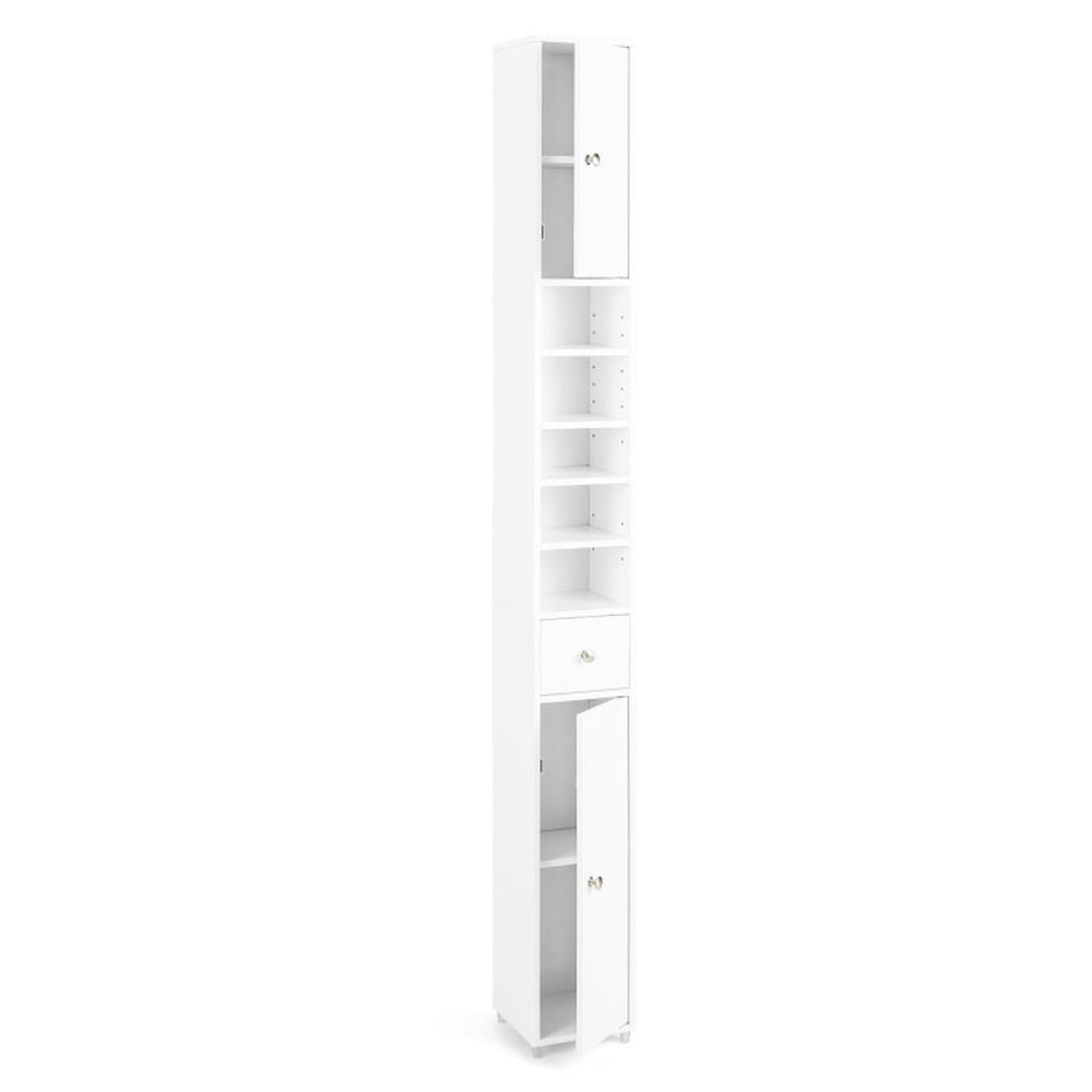 Finihen Bathroom Storage Cabinet, Bathroom Floor Cabinet, Freestanding Slim Bathroom Cabinet with Drawer and Adjustable Shelves, for Bathroom, Living Room, Bedroom, Kitchen, White