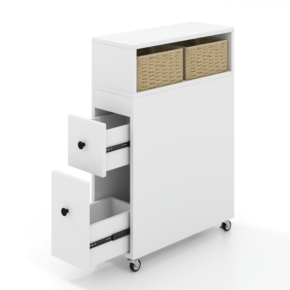 Finihen Bathroom Storage Cabinet, Bathroom Floor Cabinet, Slim Bathroom Cabinet Wooden Toilet Organizer with Deep Slide Out Drawers, for Bathroom, Living Room, Bedroom, Kitchen, White Finihen Bathroom Storage Cabinet, Bathroom Floor Cabinet, Slim Bathroom Cabinet Wooden Toilet Organizer with Deep Slide Out Drawers, for Bathroom, Living Room, Bedroom, Kitchen, White