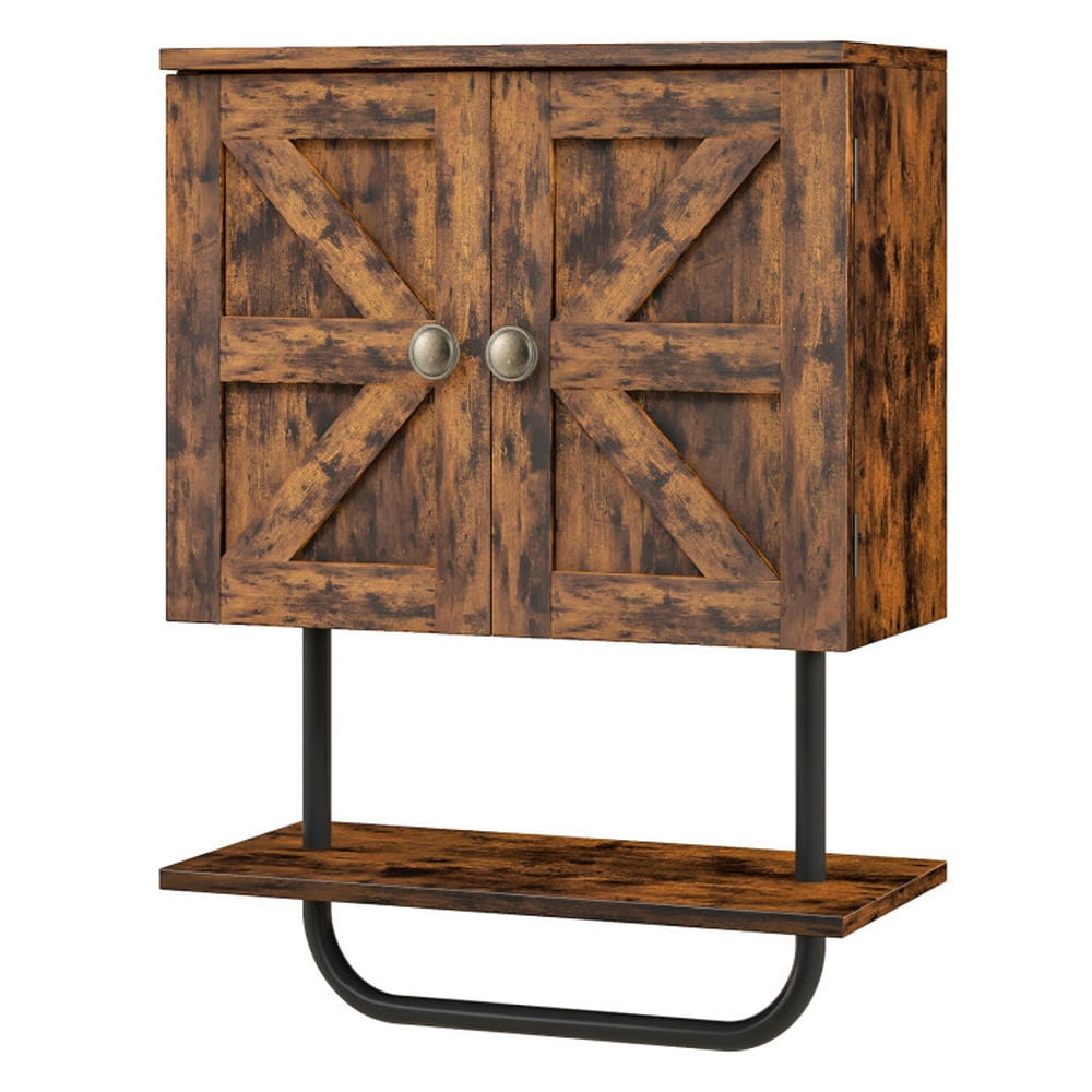 Finihen Bathroom Wall Cabinet, Wall Mounted Bathroom Cabinet, Medicine Cabinet, 2-Door Bathroom Wall-Mounted Medicine Cabinet with Open Shelf and Towel Rack, for Bathroom, Rustic Brown Finihen Bathroom Wall Cabinet, Wall Mounted Bathroom Cabinet, Medicine Cabinet, 2-Door Bathroom Wall-Mounted Medicine Cabinet with Open Shelf and Towel Rack, for Bathroom, Rustic Brown