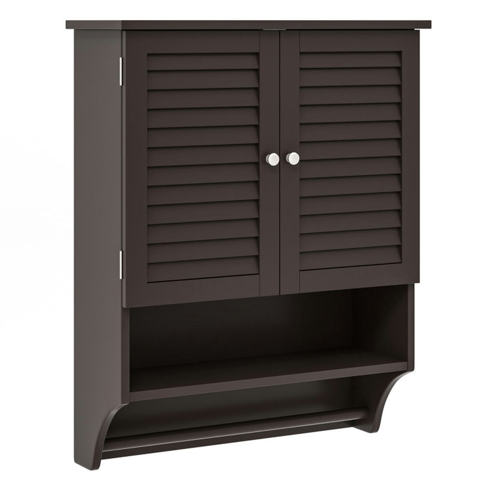 Finihen Bathroom Wall Cabinet, Wall Mounted Bathroom Cabinet, Medicine Cabinet, 2-Doors Bathroom Wall-Mounted Medicine Cabinet with Towel Bar, for Bathroom, Brown Finihen Bathroom Wall Cabinet, Wall Mounted Bathroom Cabinet, Medicine Cabinet, 2-Doors Bathroom Wall-Mounted Medicine Cabinet with Towel Bar, for Bathroom, Brown