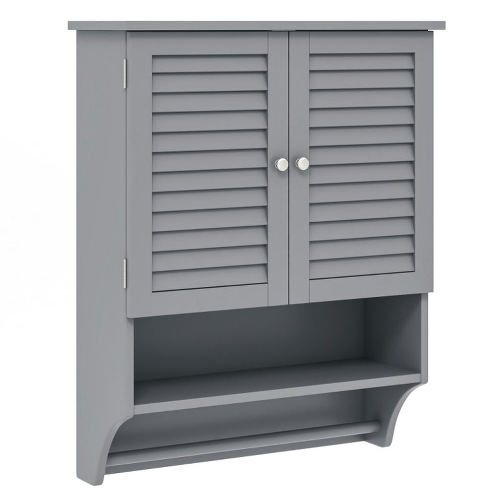 Finihen Bathroom Wall Cabinet, Wall Mounted Bathroom Cabinet, Medicine Cabinet, 2-Doors Bathroom Wall-Mounted Medicine Cabinet with Towel Bar, for Bathroom, Gray Finihen Bathroom Wall Cabinet, Wall Mounted Bathroom Cabinet, Medicine Cabinet, 2-Doors Bathroom Wall-Mounted Medicine Cabinet with Towel Bar, for Bathroom, Gray
