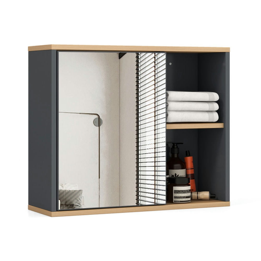 Finihen Bathroom Wall Cabinet, Wall Mounted Bathroom Mirror Cabinet, Bathroom Wall Mounted Cabinet with Single Mirror Door and Adjustable Shelf, for Bathroom, Gray Finihen Bathroom Wall Cabinet, Wall Mounted Bathroom Mirror Cabinet, Bathroom Wall Mounted Cabinet with Single Mirror Door and Adjustable Shelf, for Bathroom, Gray
