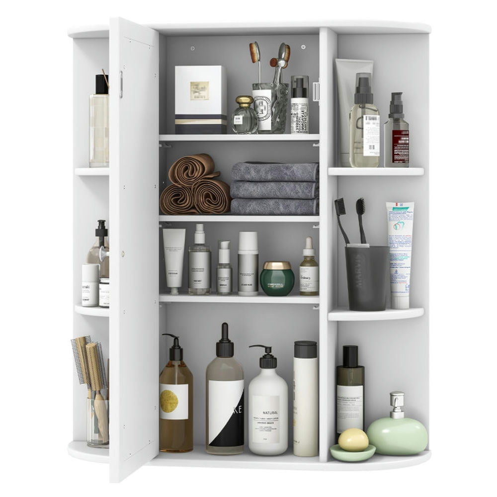 Finihen Bathroom Wall Cabinet, Wall Mounted Bathroom Mirror Cabinet, Mirrored Bathroom Medicine Cabinet with Single Mirror Door and Adjustable Shelf, for Bathroom, White Finihen Bathroom Wall Cabinet, Wall Mounted Bathroom Mirror Cabinet, Mirrored Bathroom Medicine Cabinet with Single Mirror Door and Adjustable Shelf, for Bathroom, White