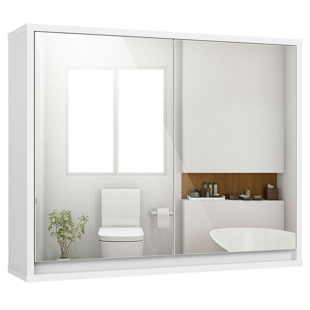 Finihen Bathroom Wall Cabinet, Wall Mounted Bathroom Mirror Cabinet, 2-Door Wall-Mounted Bathroom Mirrored Medicine Cabinet, for Bathroom, White Finihen Bathroom Wall Cabinet, Wall Mounted Bathroom Mirror Cabinet, 2-Door Wall-Mounted Bathroom Mirrored Medicine Cabinet, for Bathroom, White