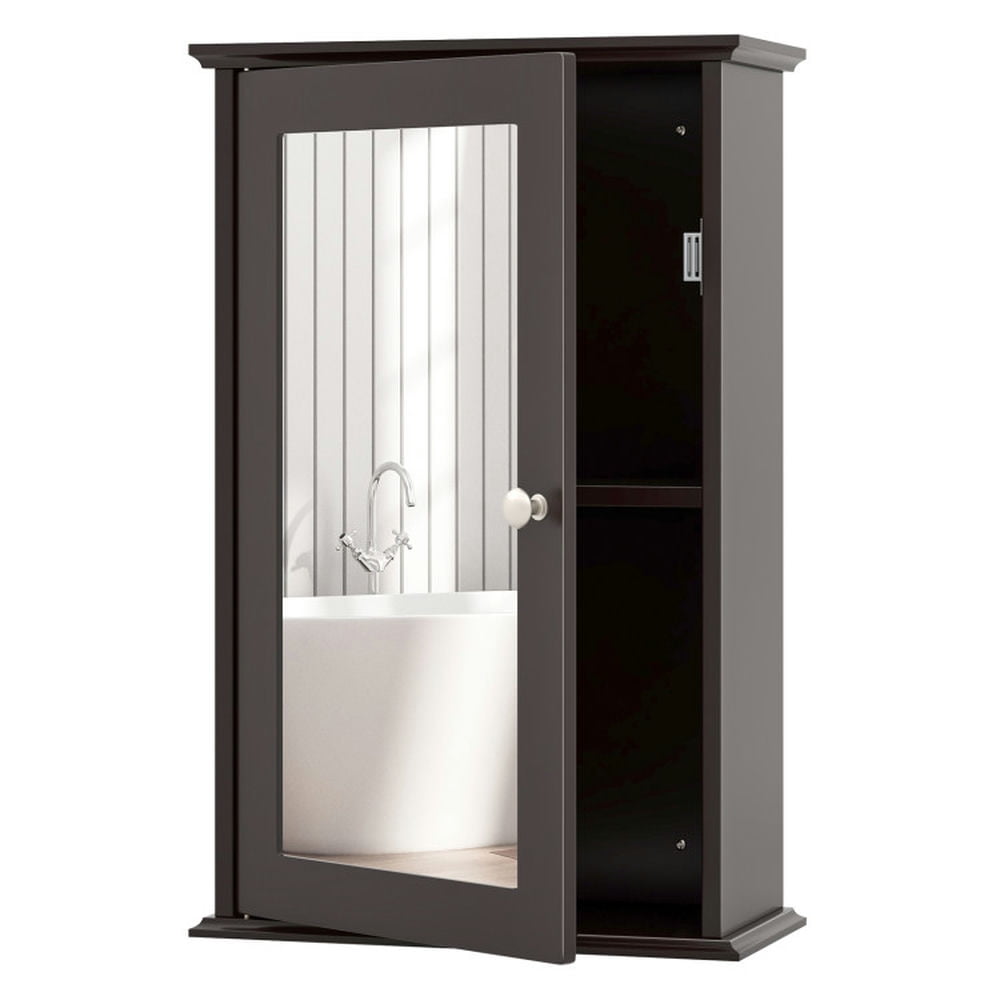 Finihen Bathroom Wall Cabinet, Wall Mounted Bathroom Mirror Cabinet, Bathroom Wall Cabinet with Single Mirror Door, for Bathroom, Brown Finihen Bathroom Wall Cabinet, Wall Mounted Bathroom Mirror Cabinet, Bathroom Wall Cabinet with Single Mirror Door, for Bathroom, Brown