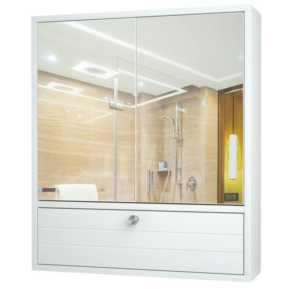 Finihen Bathroom Wall Cabinet, Wall Mounted Bathroom Mirror Cabinet, Double Door Wall-Mounted Bathroom Mirrored Medicine Cabinet, for Bathroom, White Finihen Bathroom Wall Cabinet, Wall Mounted Bathroom Mirror Cabinet, Double Door Wall-Mounted Bathroom Mirrored Medicine Cabinet, for Bathroom, White