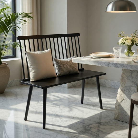 Demi Bonn Bench for 2 with Spindle Back for Kitchen Dining Room Hallway Dining Chairs, Beige