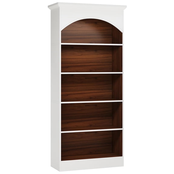 Demi Bonn Bookcase with 5 Storage Shelves, Wood Bookshelf Storage Organizer, 70" Tall Display Standing Shelf Unit for Bedroom, Living Room, White
