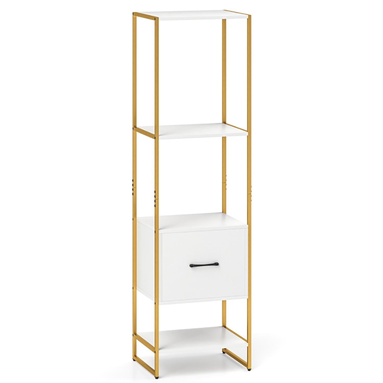 Demi Bonn Bookshelves and Organizer Open Display Storage Shelves with Storage Drawer, 5-Tier Narrow Bookcase Home Decor Furniture for Living Room, White