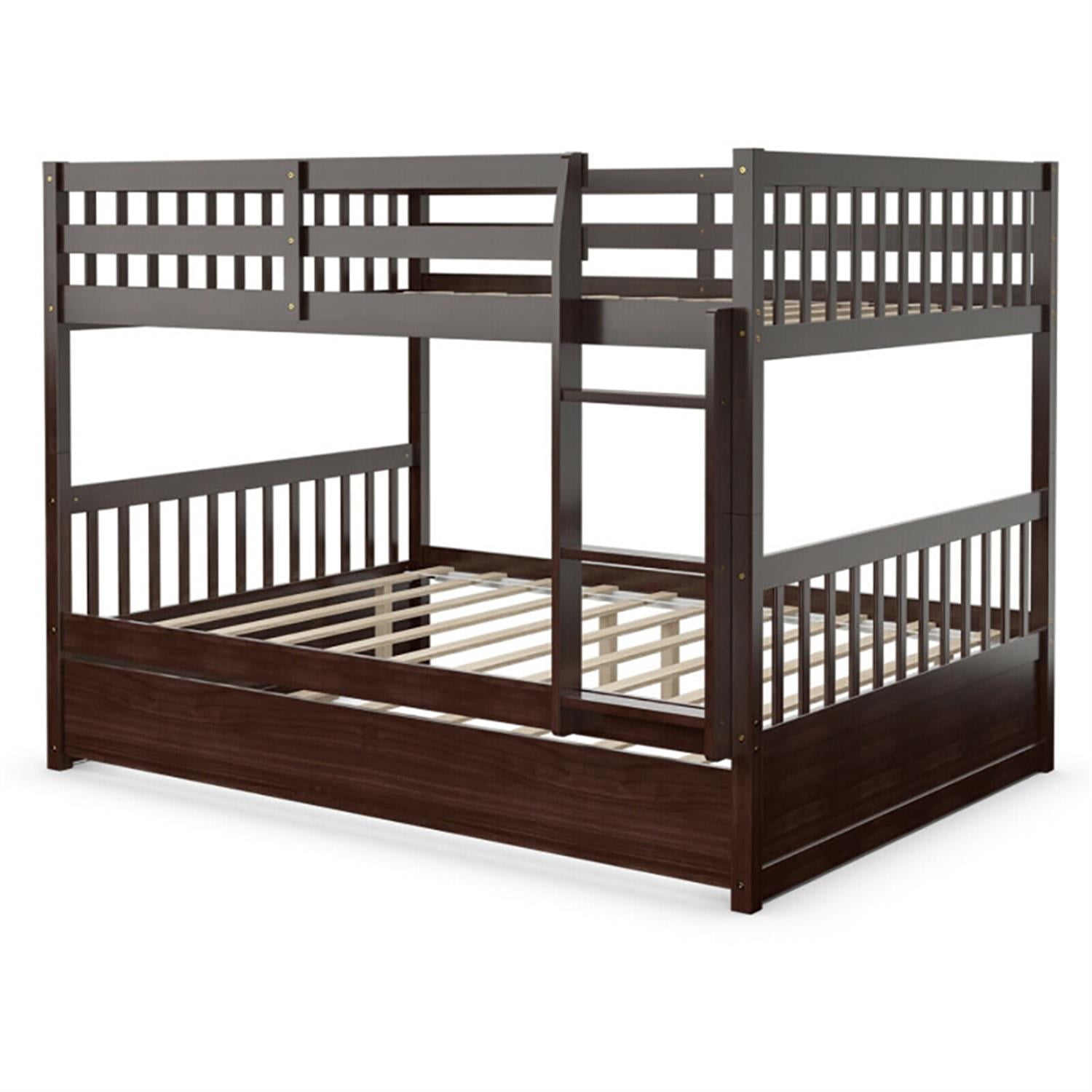 Demi Bonn Bunk Beds Full over Full with Ladder in the Steps and a Full Trundle, Bunk Bed Platform Twin Over Twin, Brown