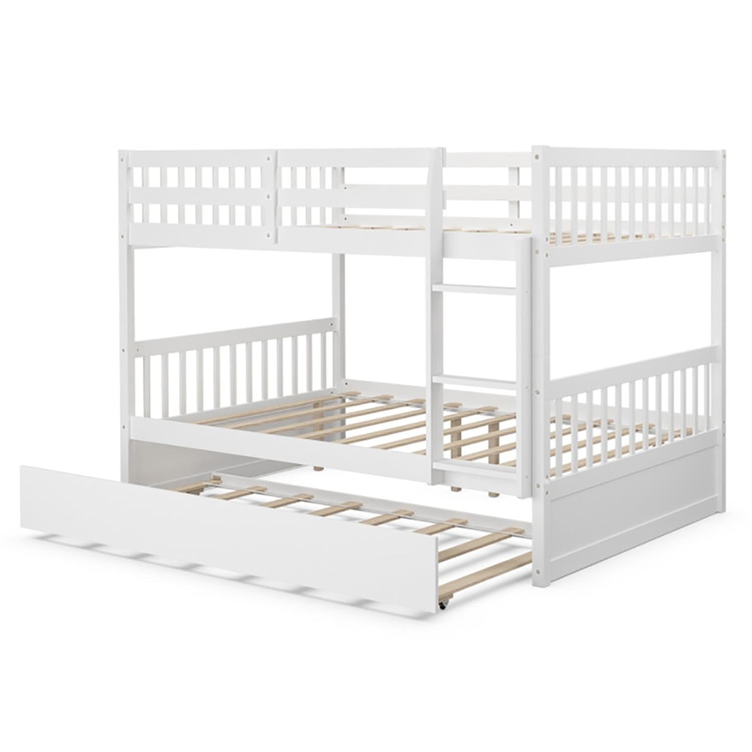 Demi Bonn Bunk Beds Full over Full with Ladder in the Steps and a Full Trundle, Bunk Bed Platform Twin Over Twin, White