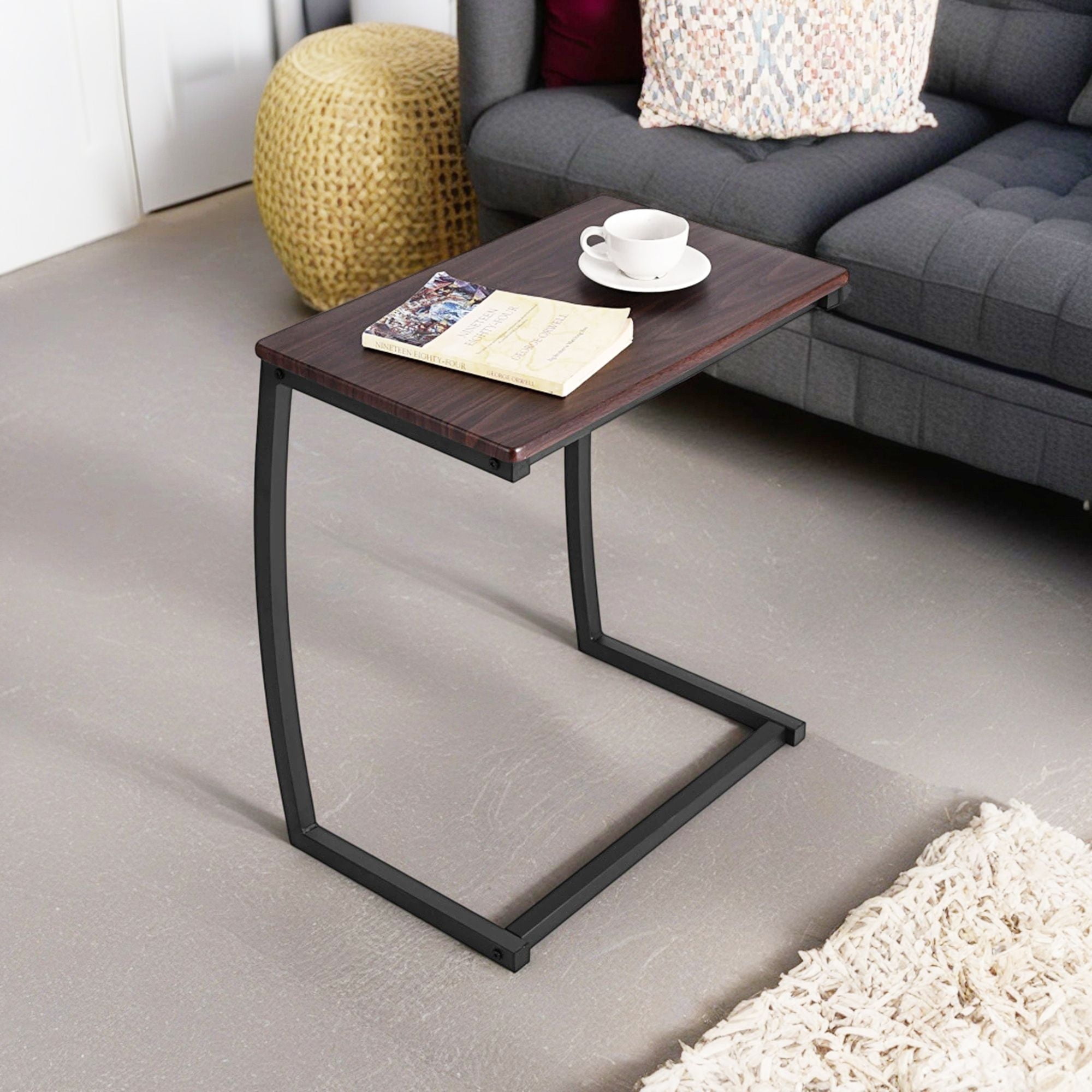 Demi Bonn C-shaped Sofa Side End Table with Steel Frame, Sofa Side Table, Bed Side Table, for Small Space, Living Room, Bedroom, Coffee